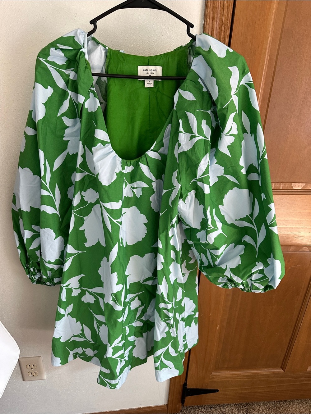 kate spade Green and White Floral Long-Sleeve Puff Dress